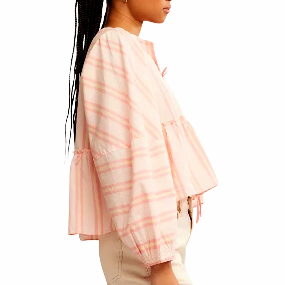 Free People Brunch Babe Tie-front blouse, Orange/Yellow, NWT, msrp $128, size M - Picture 5 of 7